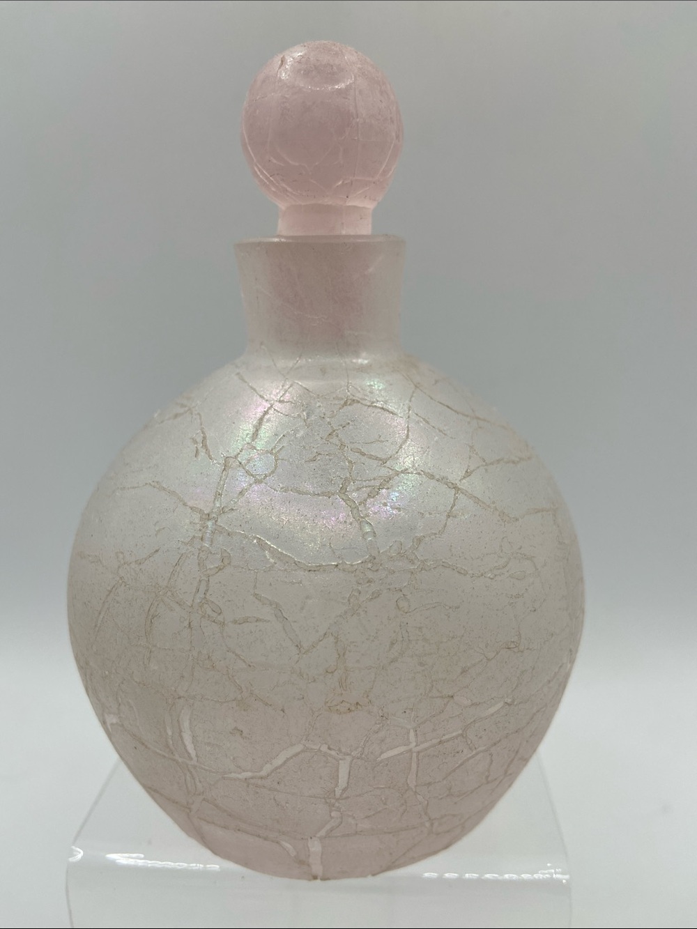 Vintage Handmade Silvestri Mouth Blown Opalescent Crackle Glass Perfume Bottle